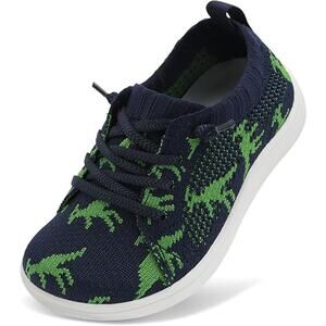 LeIsfIt Toddler Boys Size 10 Navy Green Sneakers Lace Up Dinosaur Barefoot Shoes